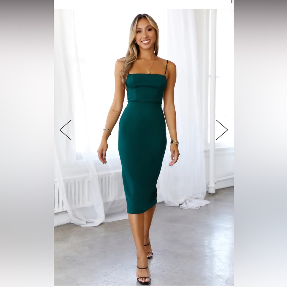 HELLO MOLLY CANT AFFORD ME MIDI DRESS DARK GREEN